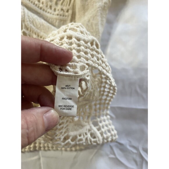 Hint of Mint Crochet Lace Top Womens Small Ivory Boho Long Sleeve Lace - Picture 9 of 9